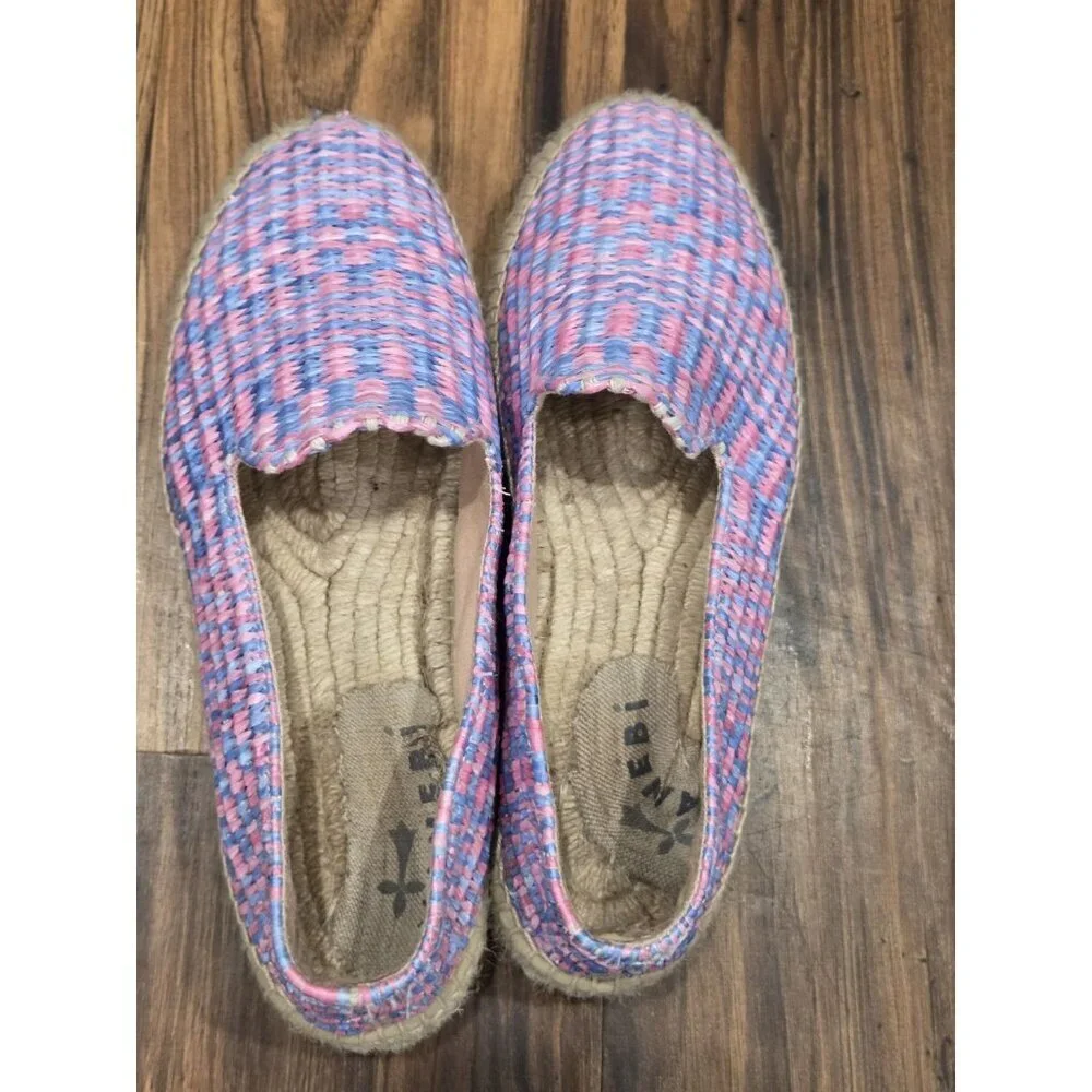 Manebí Platform Espadrilles Pink Blue Woven Raffia Slip On EU 39 US 8.5